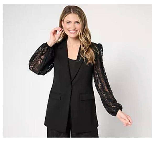 dennis basso Jackets & Blazers - Dennis Basso Regular Ponte Knit Blazer with Lace Sleeves NWT-16